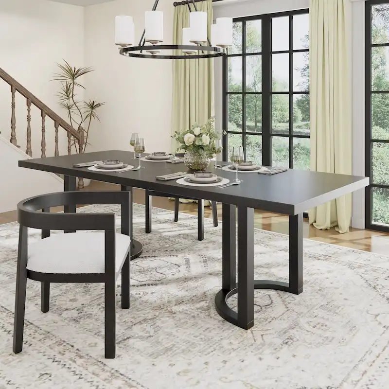 Modern 95-Inch Dining Table with U-Shaped Trestle Base