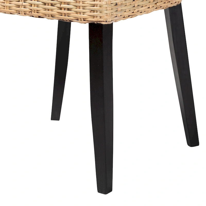 bali & pari Dermot Modern Bohemian Dark Brown Finished Wood and Natural Rattan 2-Piece Dining Chair Set