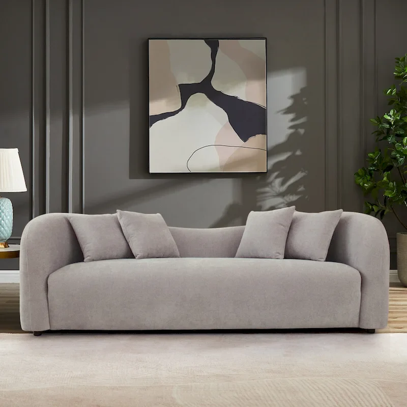 Mid-Century Modern Tight Curved Back Boucle Sofa
