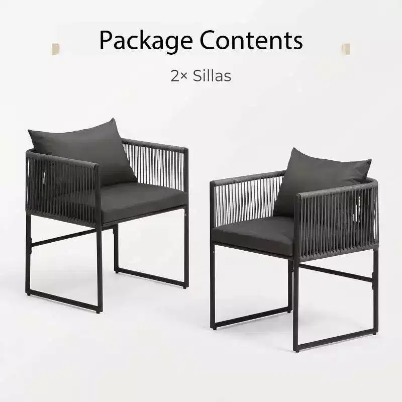Set of 2 Rattan Chairs, Durable Outdoor Dining Chairs with Cushion, Outdoor Furniture Set, Ideal for Patio, Garden, Balcony