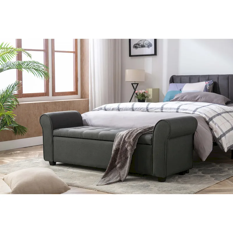 Storage Bench, Rolled Armrests, Fabric Upholstery