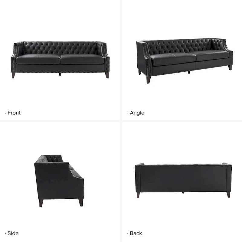 Eugne Transitional Genuine Leather Tufted Design Sofa with Solid Wood Legs by HULALA HOME