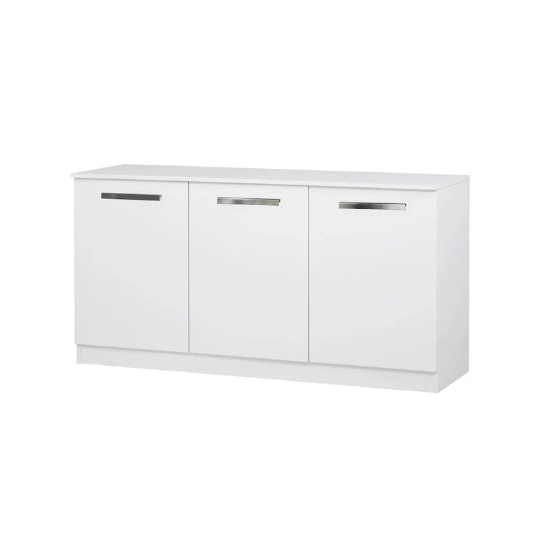 White Wood Grain 3-Door Contemporary Credenza File Cabinet