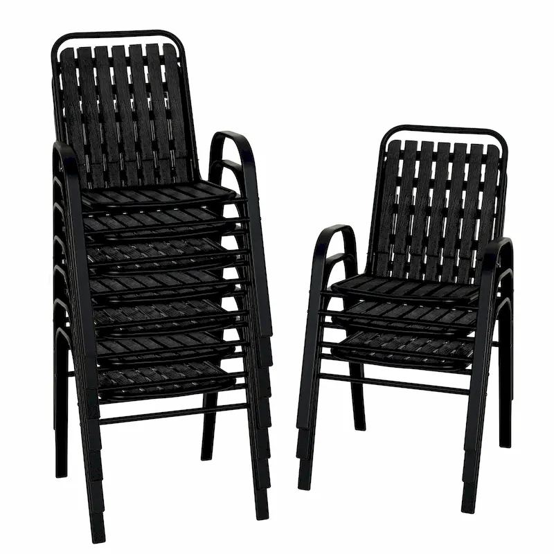Patio Chairs Set, All Weather Plastic Dining Chairs with Armrests, Outdoor Stackable Bistro Chairs for Lawn Backyard