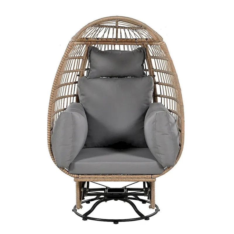 Rattan Egg Patio Swivel Chair with Cushions and Rocking Function