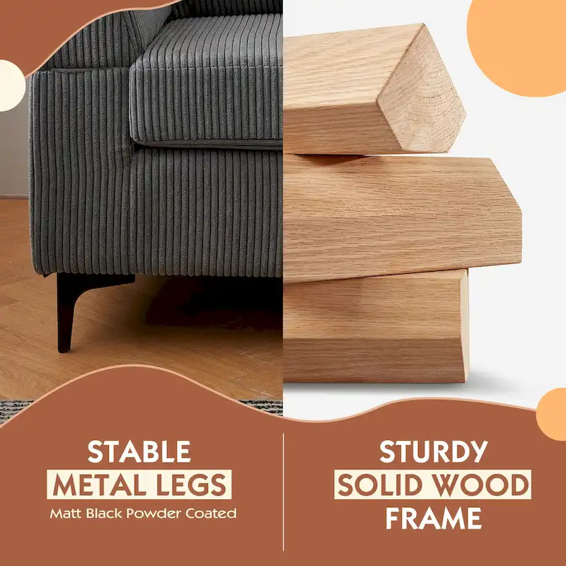 HOOOWOOO Living Room L-Shaped Polyester Fabric Reversible Chaise Sofa