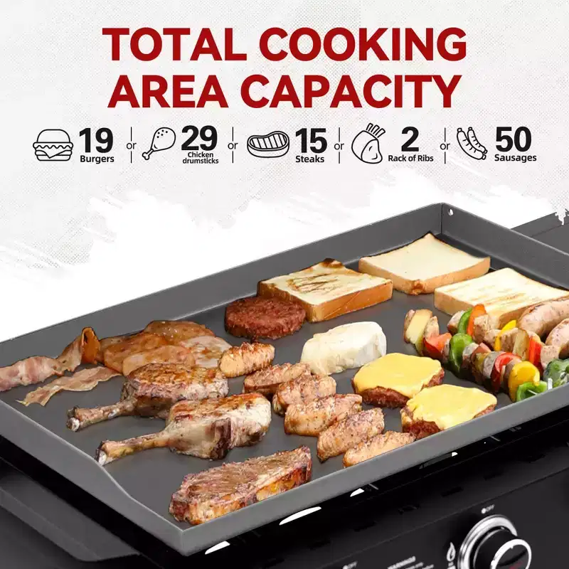 RoyalGourmet 3-Burner Propane Gas Griddle with Collapsible Side Shelves GB3000HTG Black