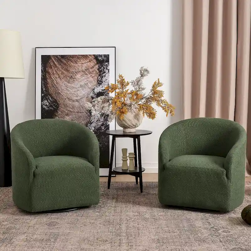 32W Boucle Upholstered Swivel Barrel Armchair (Set of 2)