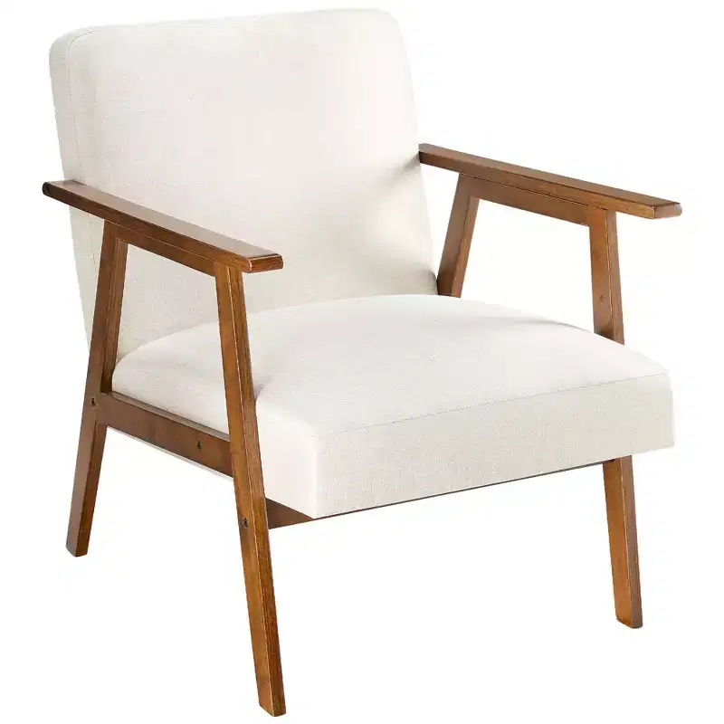 JIONJOY Mid-Century Modern Accent Chair - 5.9'' Thick Cushioned Seat, 300 lbs Capacity Solid Wood Frame Armchair for Living Room, Bedroom