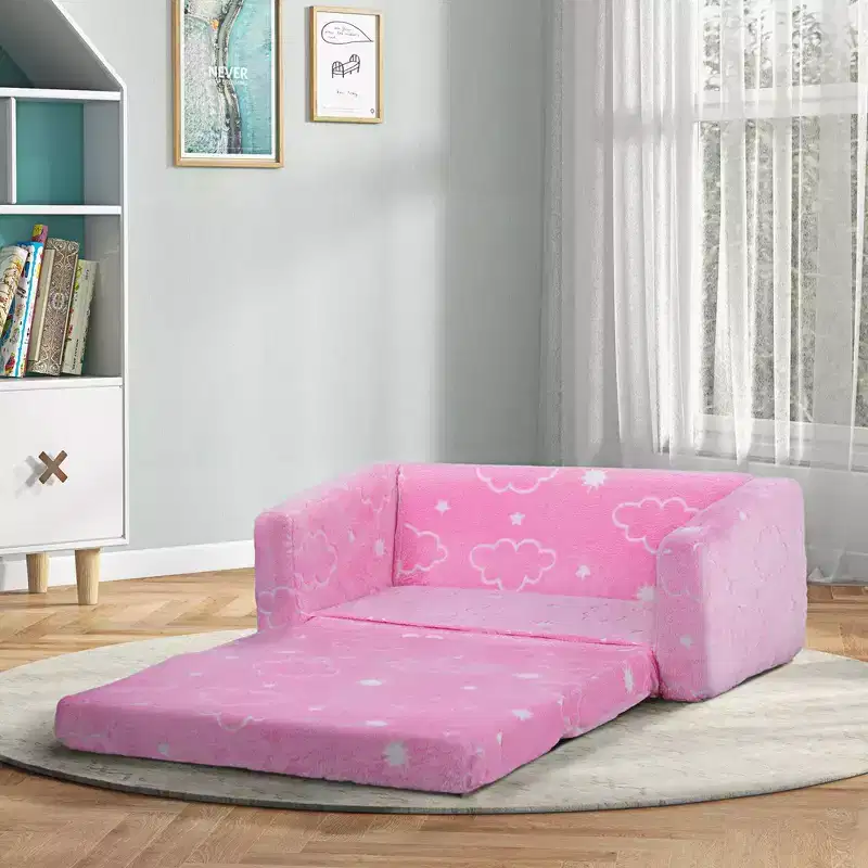 Whisen 2 in 1 Toddler Sofa Chair, Kids Couch, Convertible Sofa with Washable Cover, Lightweight Play Chair - Pink