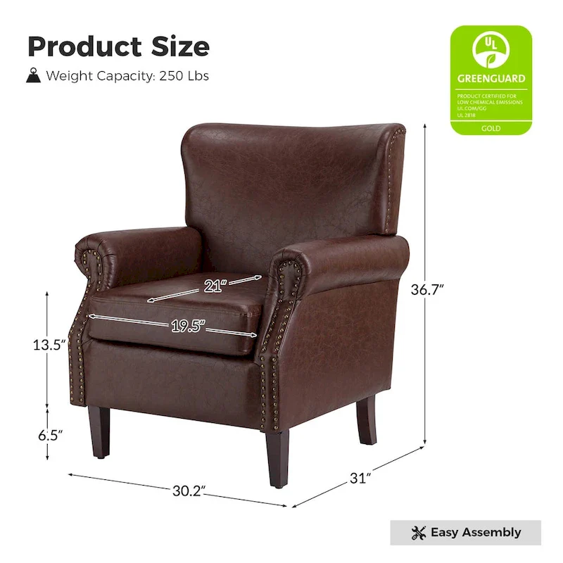 Levi Vegan Transitional Armchair with Rolled Arms Set of 2