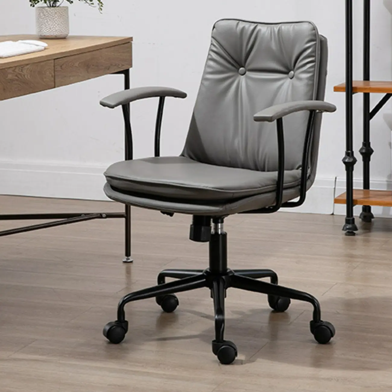 Modern Army Green Leather Adjustable Swivel Office Chair