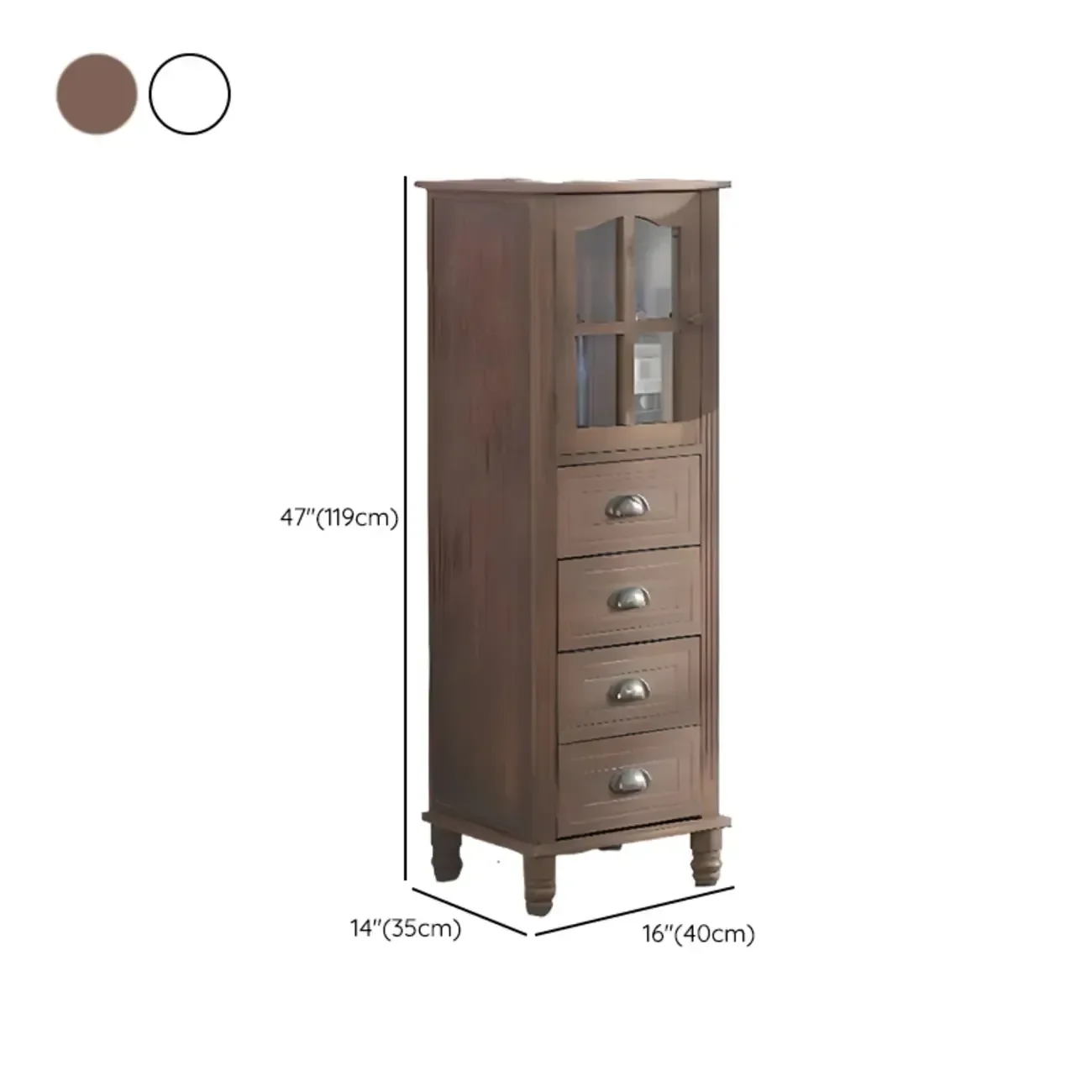 Freestanding Solid Wood White Cabinet with Drawers