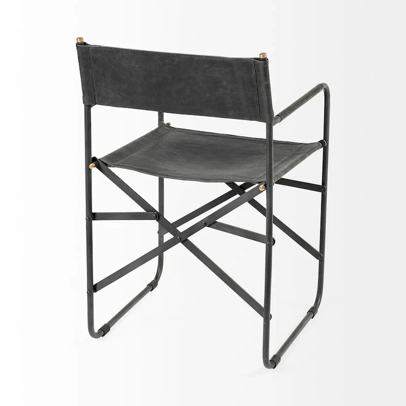 Black Leather Foldable Dining Chair-197w-x-217d-x-33h