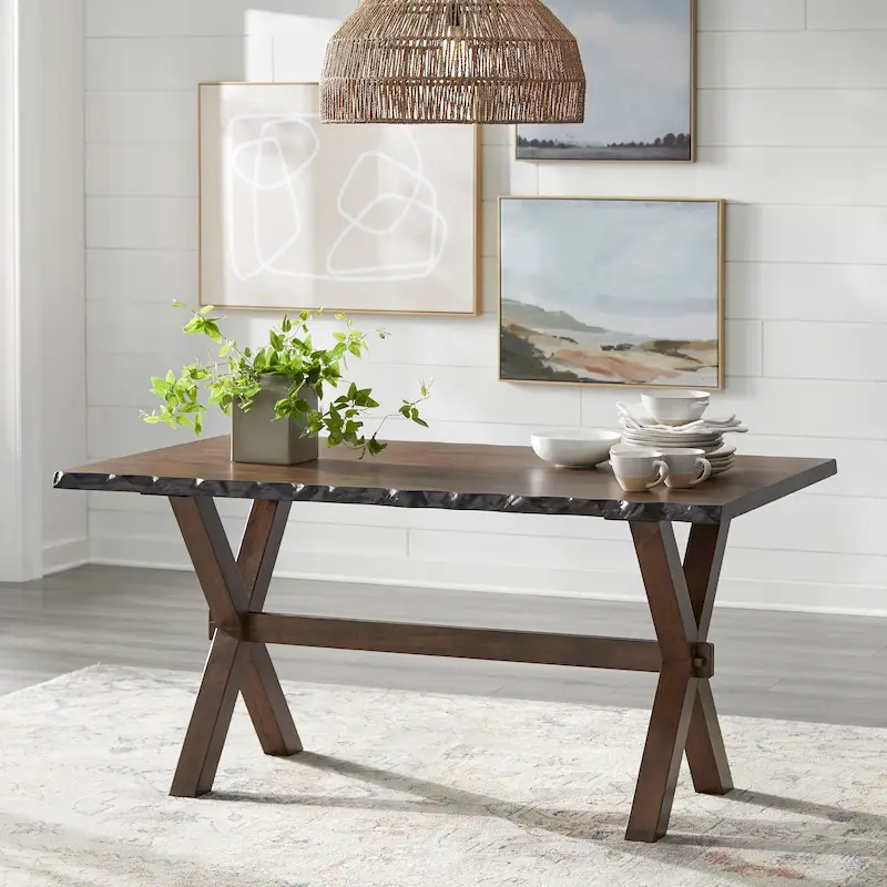 Walnut Live Edge Rubberwood Dining Table