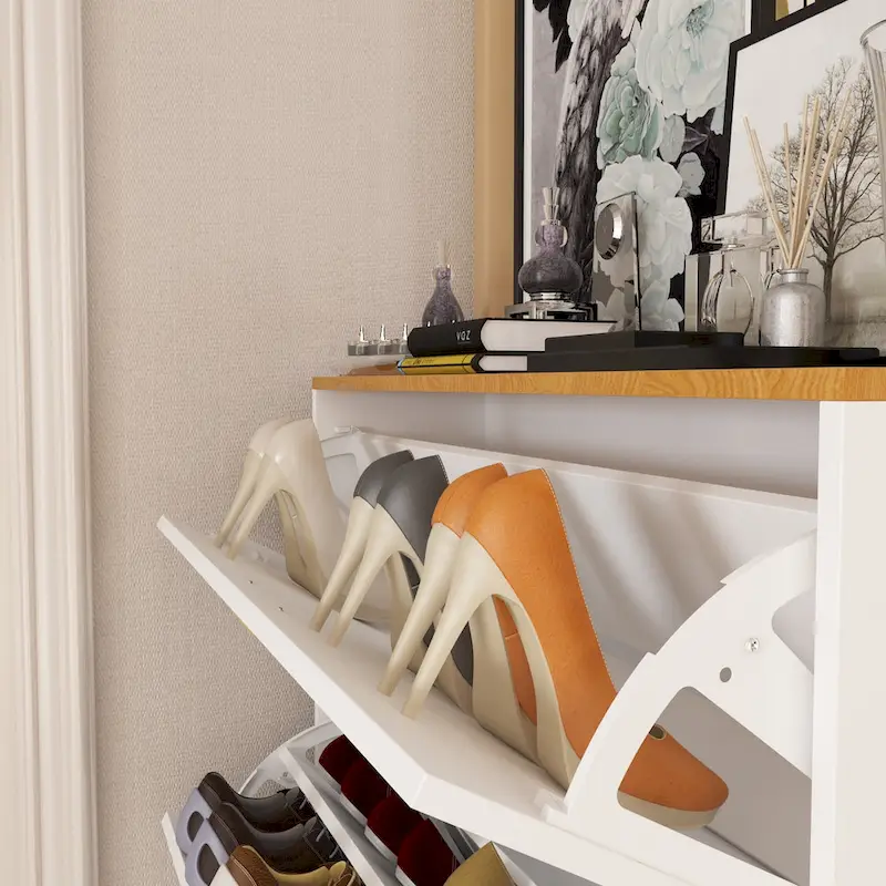 3-Drawer Entryway Shoe Cabinet with Pull-Down Folding Drawers — Compact MDF Design