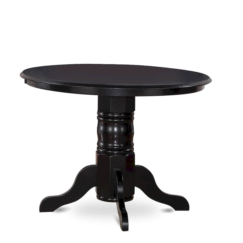 East West Furniture Kitchen Table Set- a Round Dining Table and Blue Linen Fabric Parson Chairs, Black(Pieces Options)