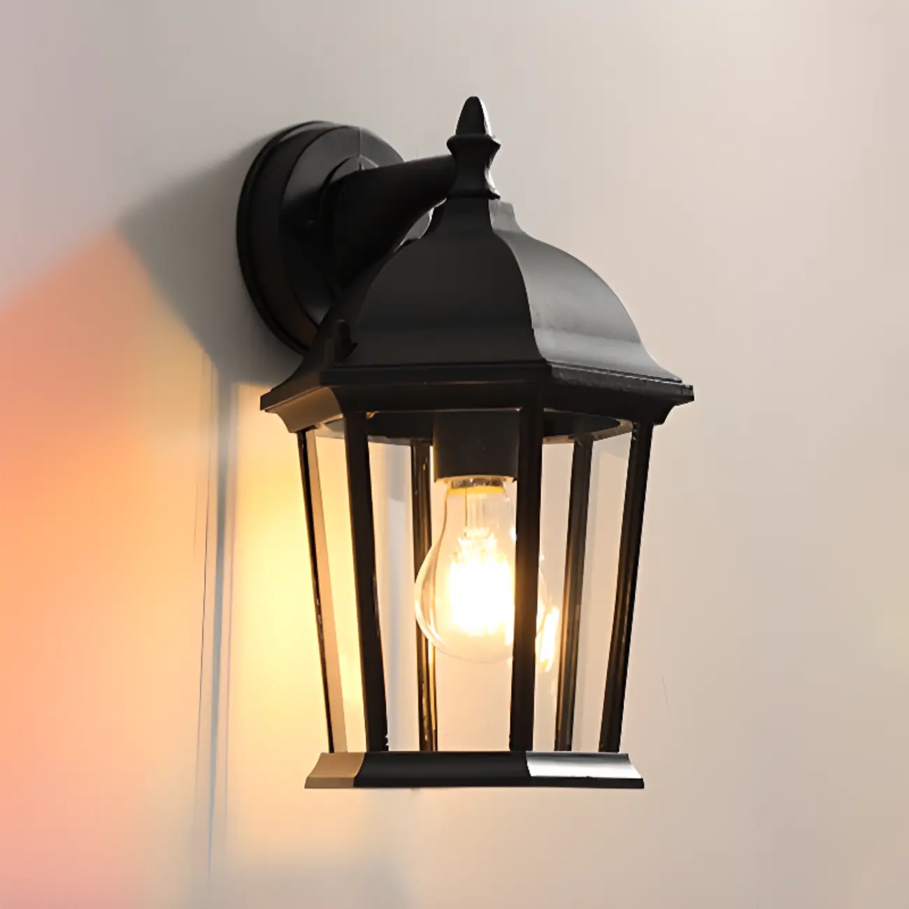 Classic Black Metal and Glass Lantern Wall Sconce Light