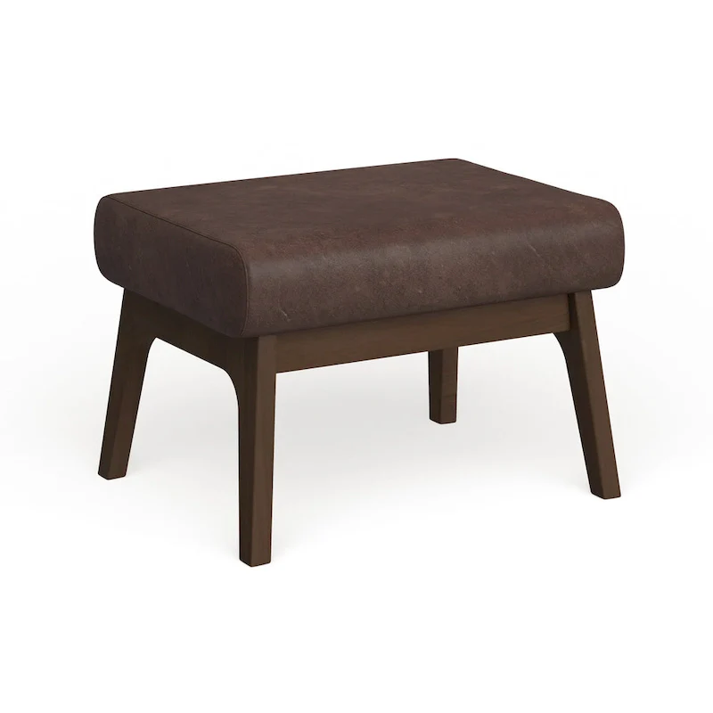 Brown Faux Leather Ottoman with Wood Legs
