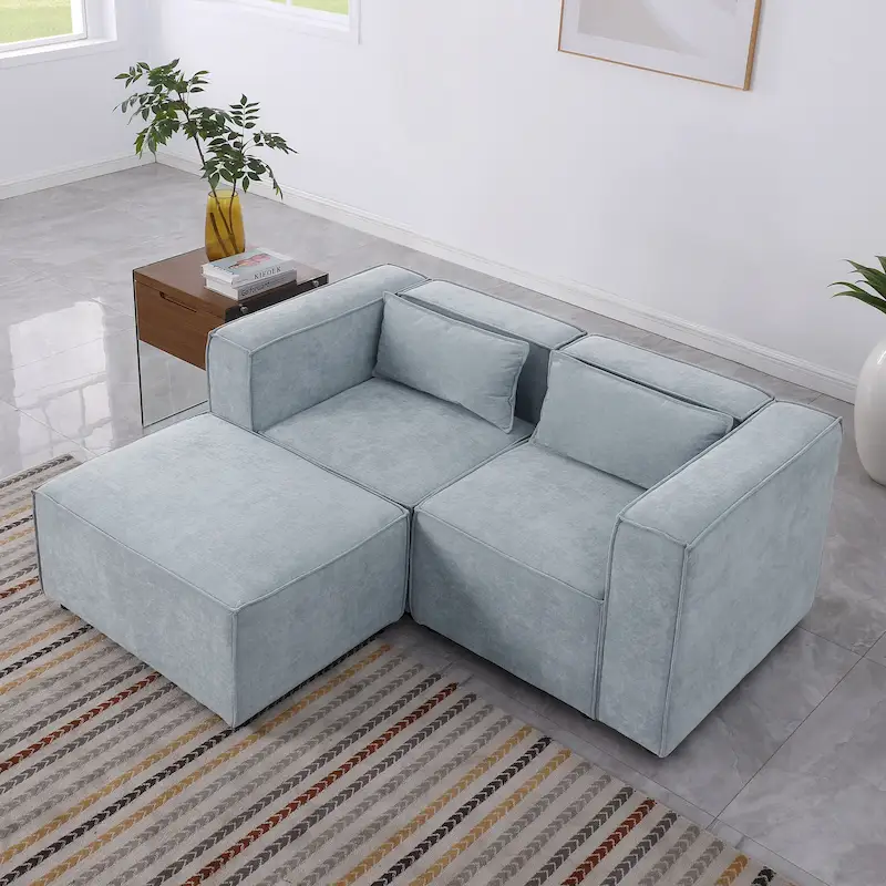 Grayish Blue / White Chenille Modular Sectional Sofa, 2–6 Seat Configurations