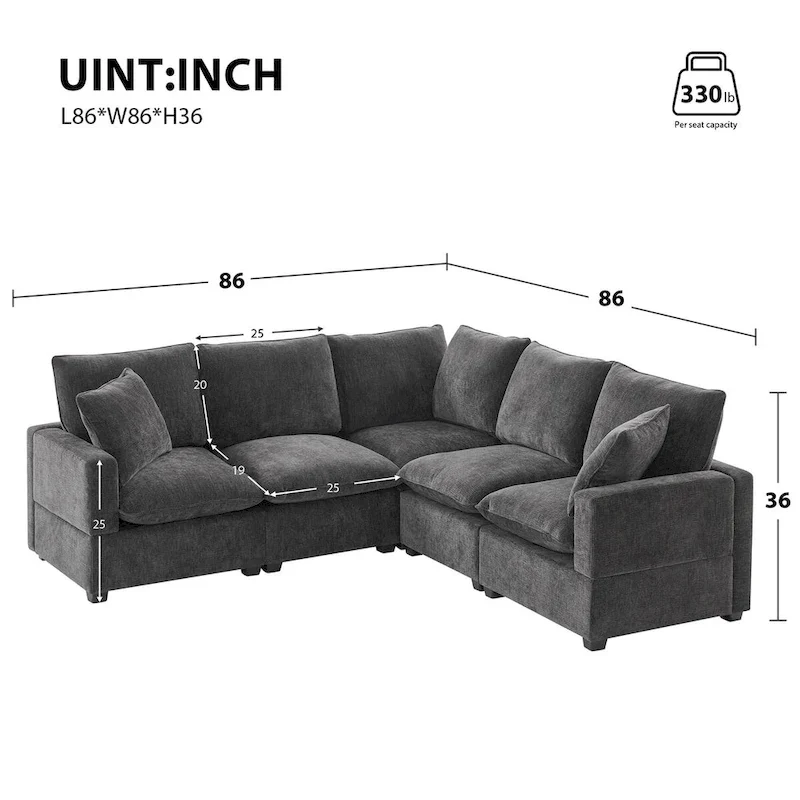 Nestfair Modern L Shape Modular Sofa 5 Seat Chenille Sectional Couch Set with 2 Pillows Included