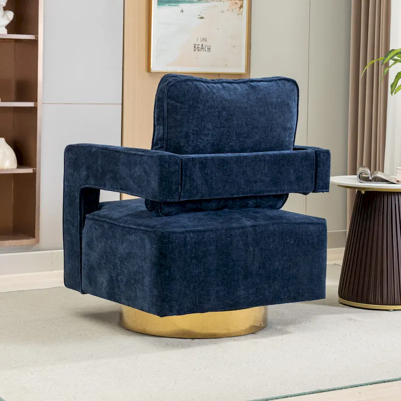 Modern Upholstered Swivel Open-Back Barrel Chair With Pillow