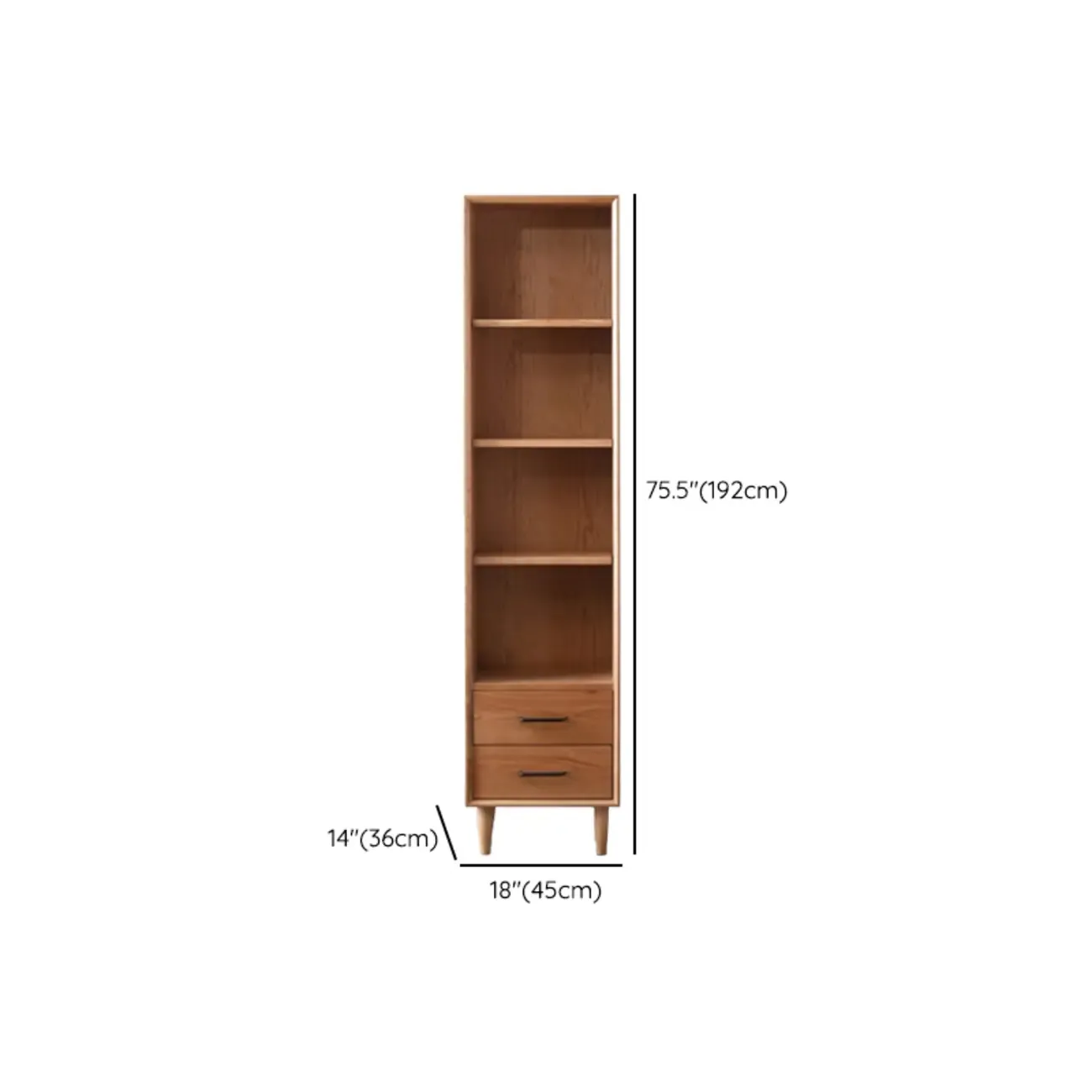 Narrow Modern Natural Wood 2-Drawer Bookcase