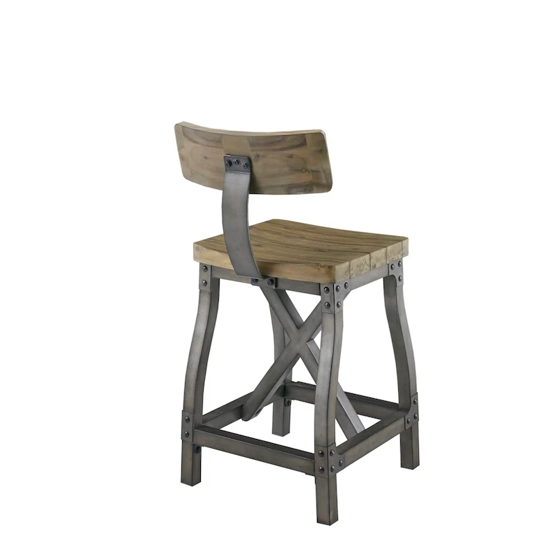 Amber/Oak Industrial Wood & Metal Counter Stool with Removable Back, 1-Person