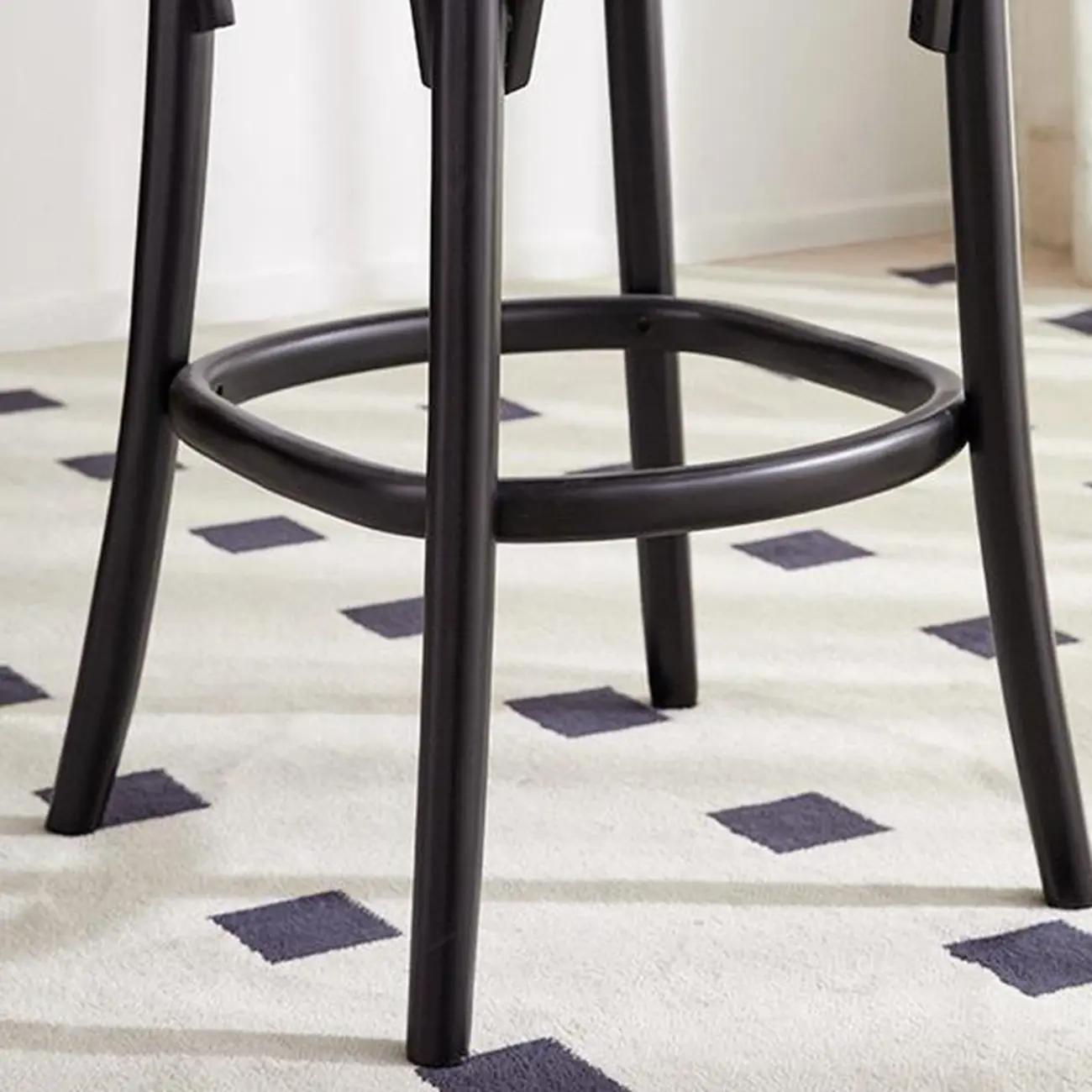 Mid-Century Wooden Round Upholstered Bar Stools with Back