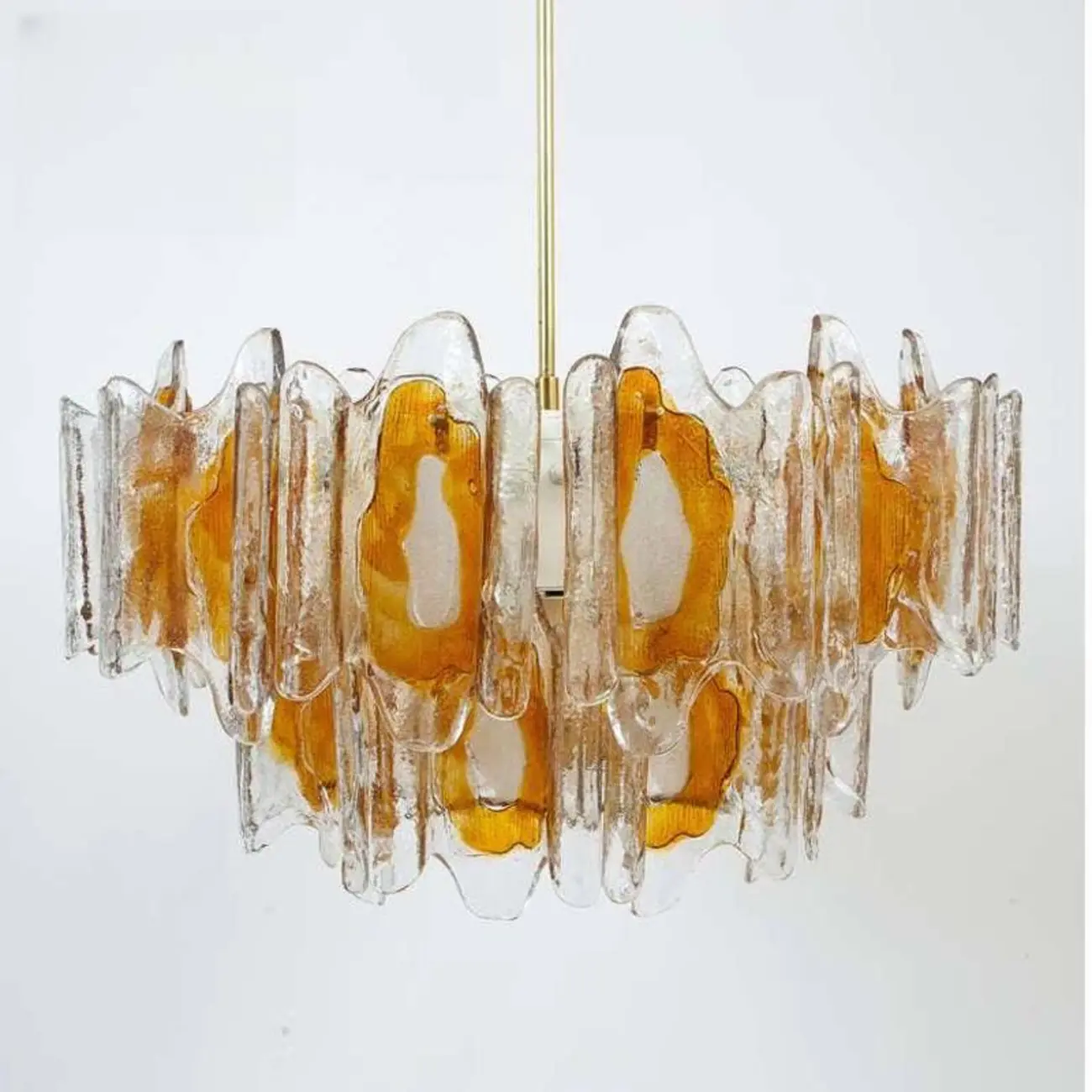 Gold Crystal Glass Flower Modern Linear Chandelier