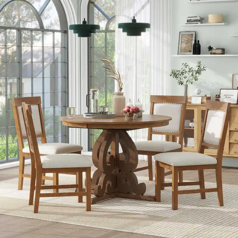 5-Piece Retro Functional Dining Set 1 Extendable Table