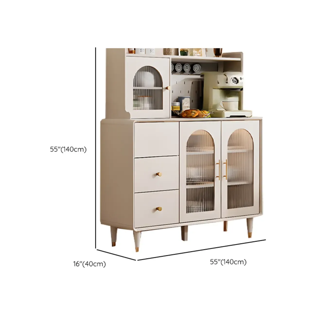 White 3-Drawer Glass Countertop Wood Sideboard