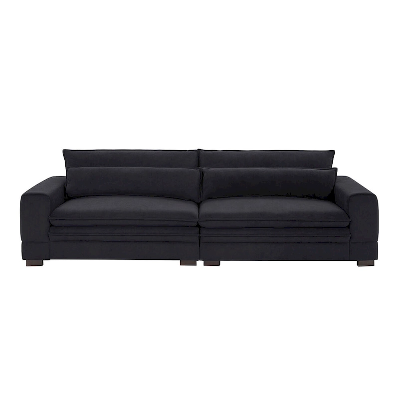 104 in Mid-Century Modern Fabric Sofa, Upholstered Sofa Couch with 2 Pillows, Solid Wood Legs