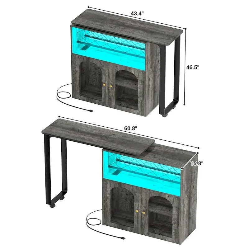 Folding Kitchen Island with Cabinet, Counter Table with Charge Station