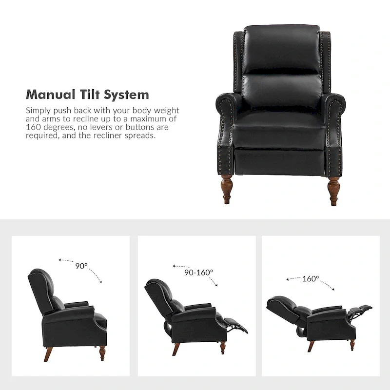 Terri Traditional Vegan Leather Manual Push Back Recliner by HULALA HOME