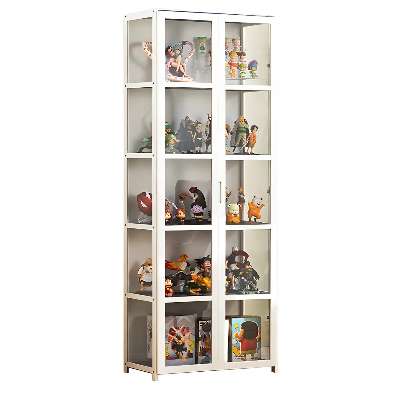 White Modern Bamboo Clear Figure Curio Cabinet