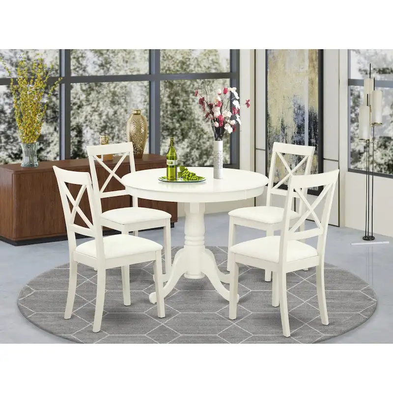 5 Piece Kitchen Table Set- a Dining Table and 4 Faux Leather Dining Chairs, 36x36 Inch, Linen White