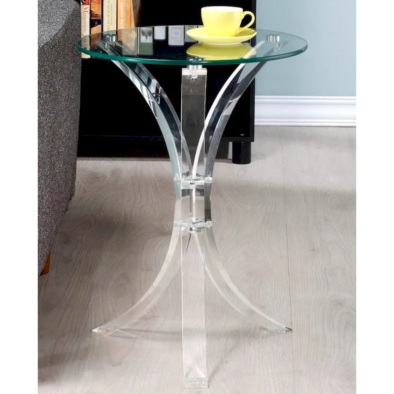 Curved Base Accent Table with Glass Top
