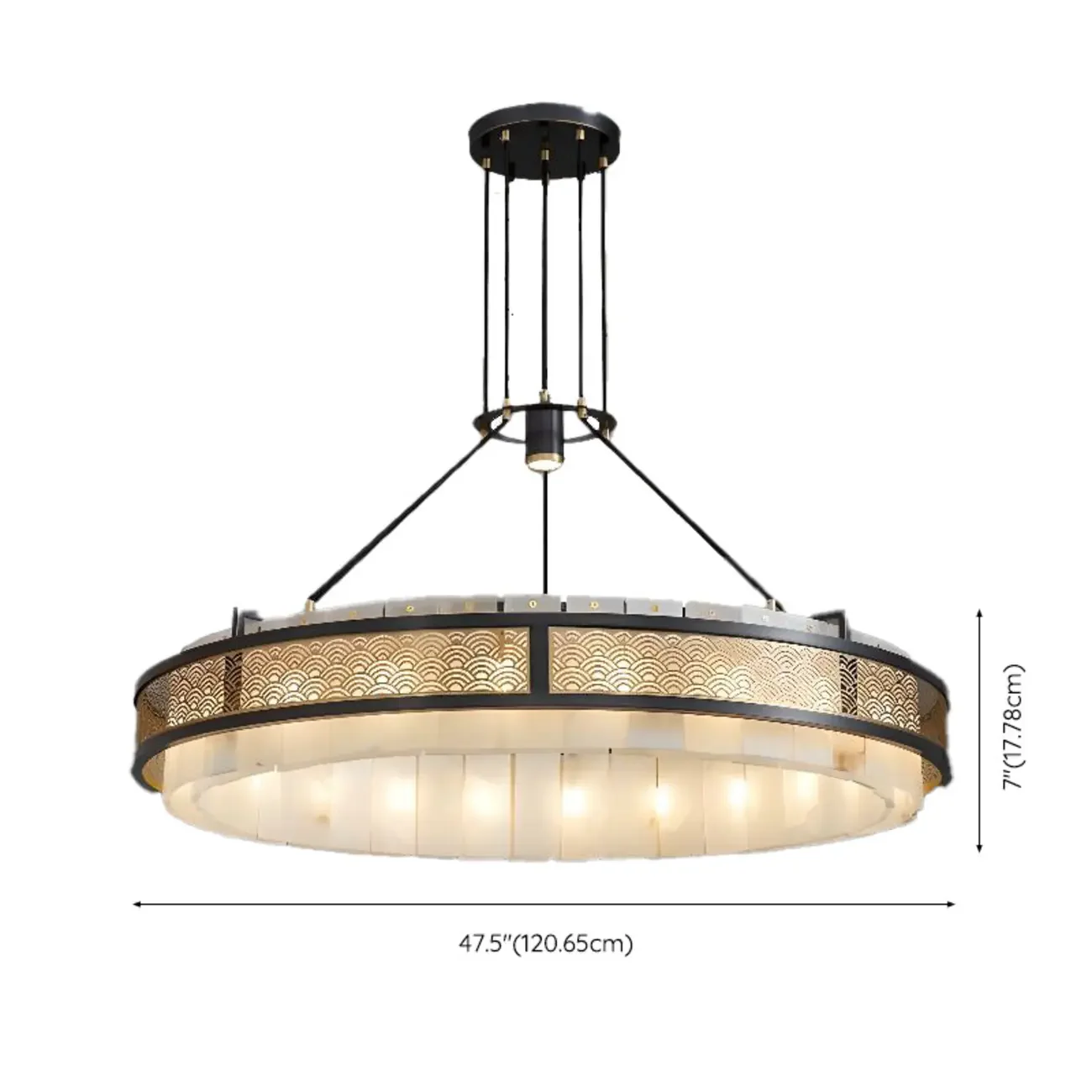 Black Metal Circle Stone Shade Modern Pendant Chandelier