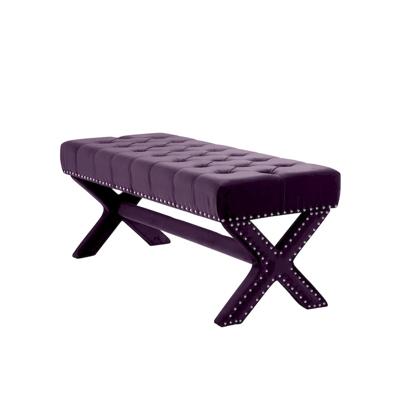 HomeRoots 45 Plum Velvet Upholstered Bench - 45.27L x 19.68W x 19.29H