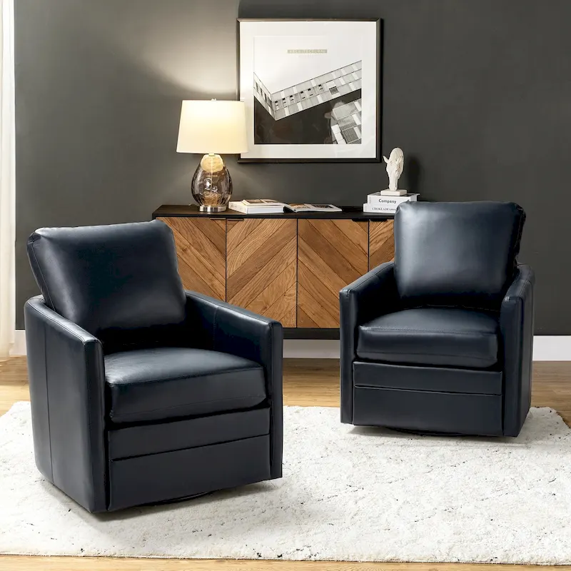 Terrance Transitional Swivel Faux Leather Barrel Chair with Metal Base Set of 2