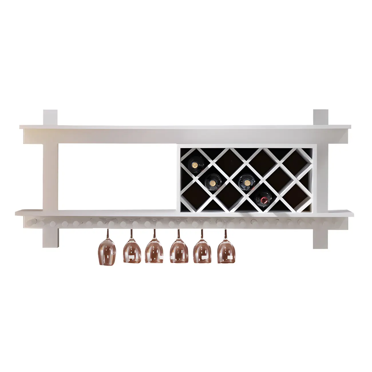 Pine Wooden Wall-Mounted Display Open Wine Bottle & Glass Rack