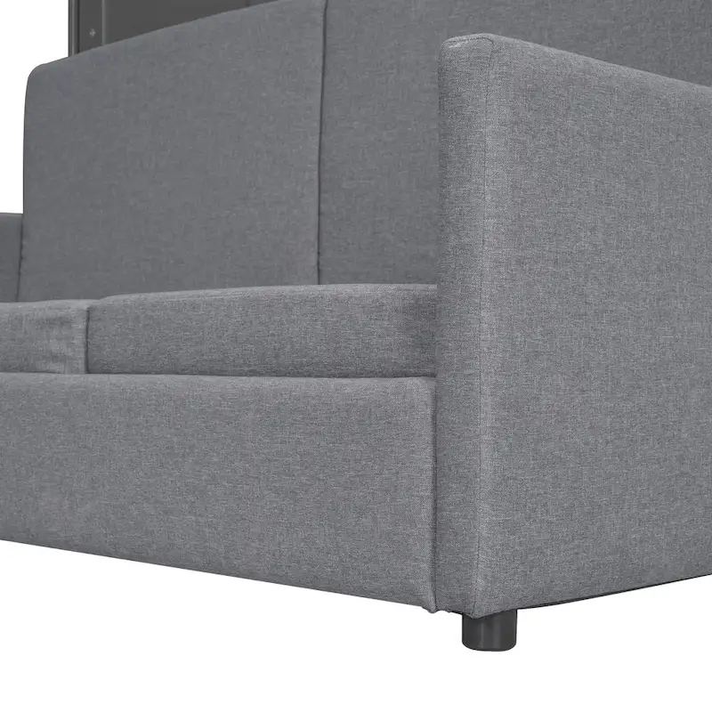Gray Queen Murphy Wall Bed with Sofa & Storage, 1-Person