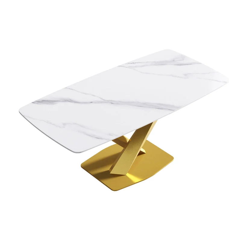 71  Modern Dining Table with Slate Stone Top and Metal Legs, Marble Dining Table