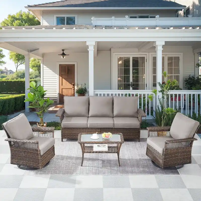 Sofa Patio Conversation Sets with Swivel Chair - Brown