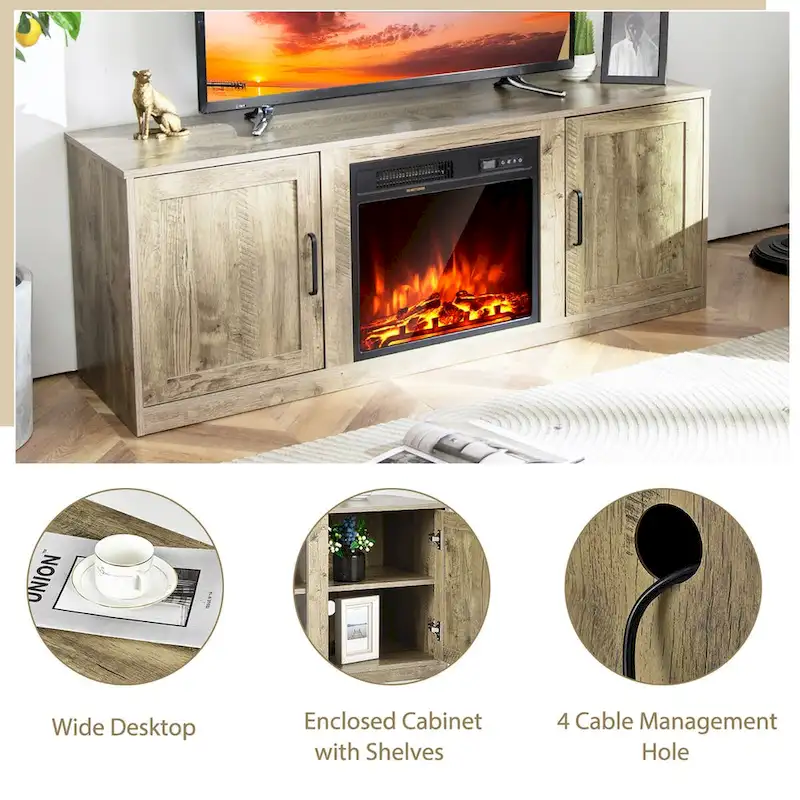 Costway 58 Fireplace TV Stand Entertainment Console W/ 18 Electric
