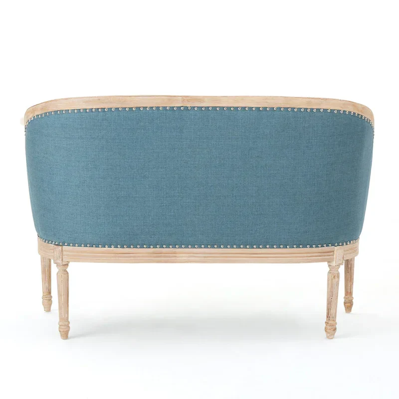 Button-Tufted Upholstered Loveseat with Scrolled Arms and Nailhead Trim