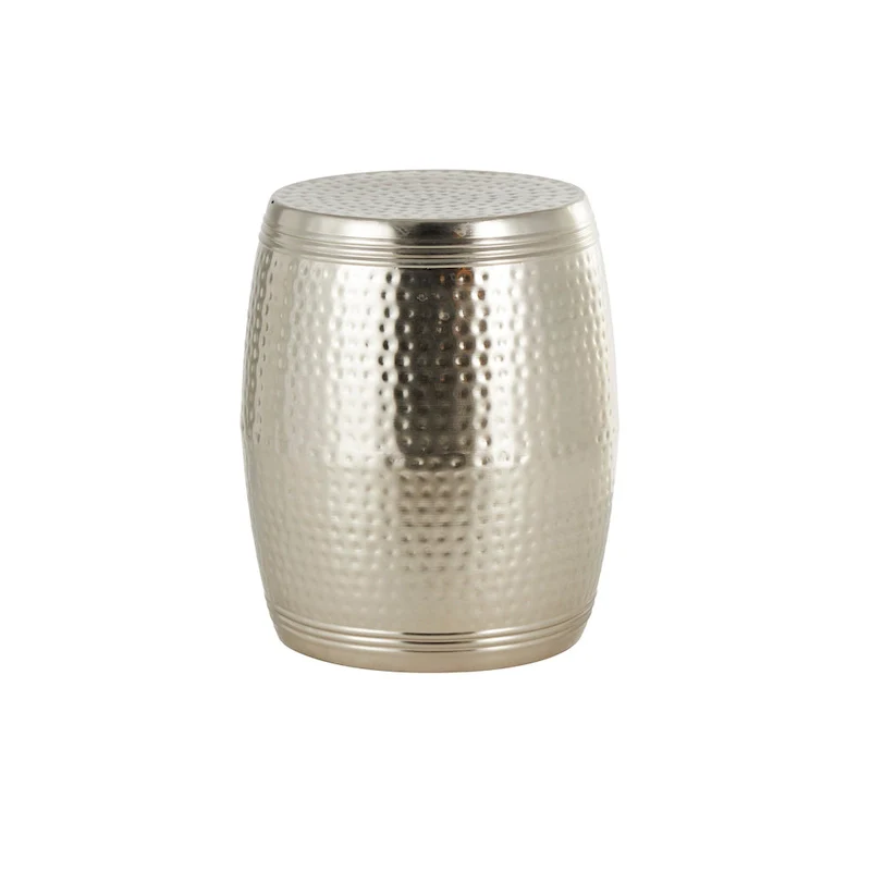 Metal Handmade Drum Shaped Accent Table with Hammered Design - Brown, Silver, Copper, Gold