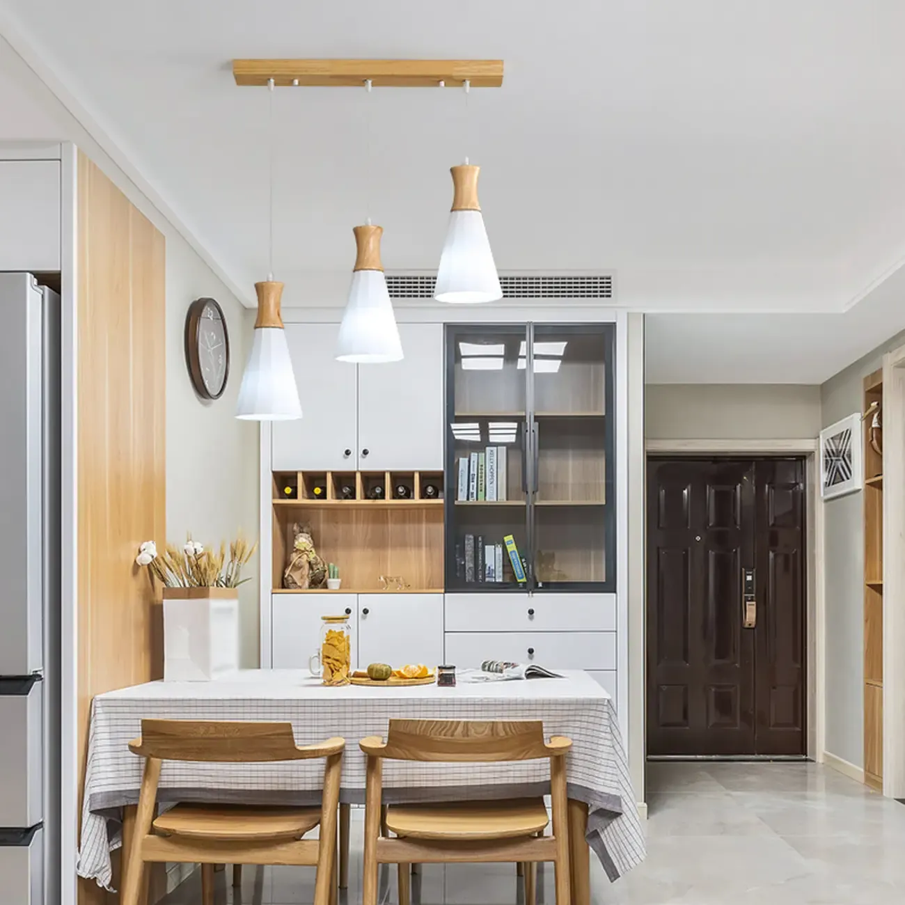 Cone Shade Wooden Kitchen Island Pendant Light Adjustable