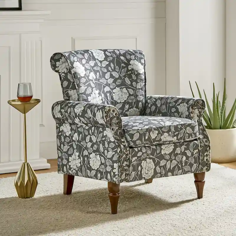 Nyctelius Traditional Polyester Accent Chair with Rolled Arms and Nailhead Trim by HULALA HOME